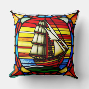 Sailing Ship Over Ocean Waves Throw Pillow