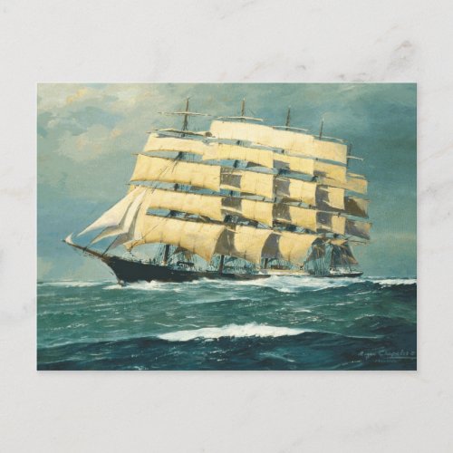 Sailing ship Preussen at sea Postcard