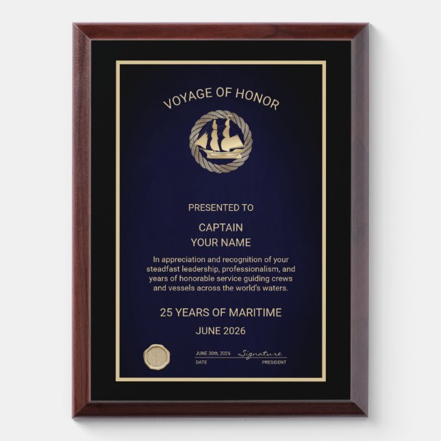 Sailing Ship Retirement Award Plaque (Vertical)