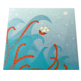 Sailing Ship Sea Monster Ceramic Tile