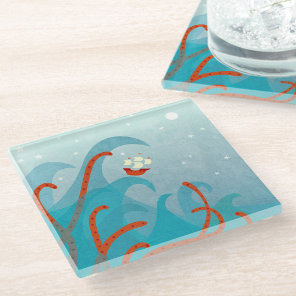 Sailing Ship Sea Monster Glass Coaster