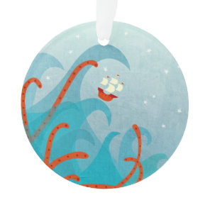 Sailing Ship Sea Monster Ornament