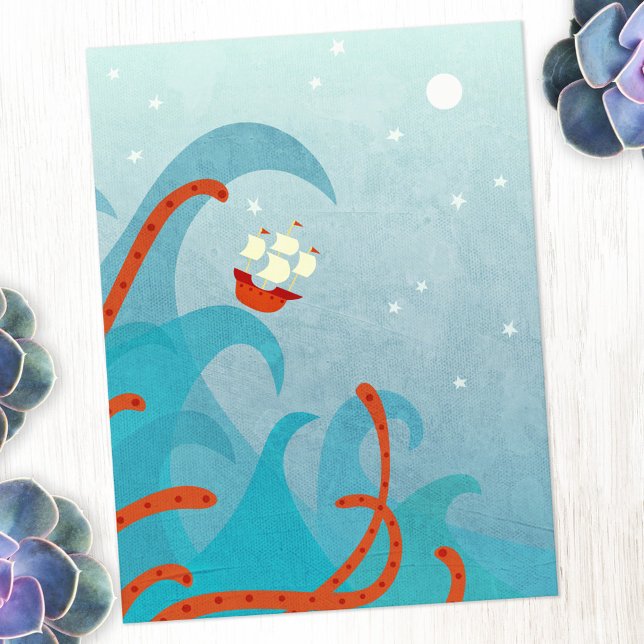 Sailing Ship Sea Monster Postcard (Sailing ship and sea monster fun postcard)