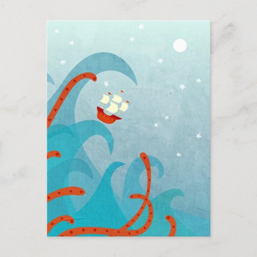 Sailing Ship Sea Monster Postcard