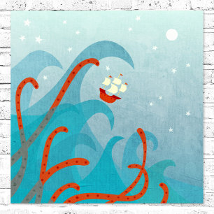 Sailing Ship Sea Monster Poster
