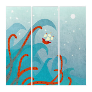 Sailing Ship Sea Monster Triptych