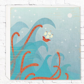 Sailing Ship Sea Monster Wooden Box Sign