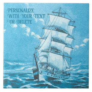 Sailing Ship Seaman Nautical Blue Vintage Custom Ceramic Tile