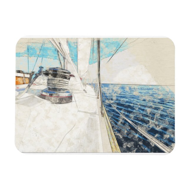 Sailing Ship Sketch Magnet – Nautical Ocean Art (Horizontal)