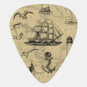 Sailing Ship Vintage Nautical Old Map Guitar Pick