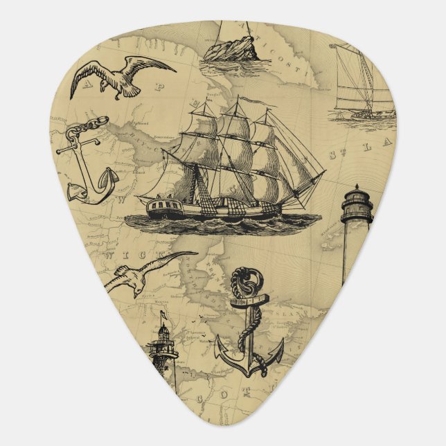 Sailing Ship Vintage Nautical Old Map  Guitar Pick (Front)