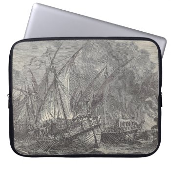 Sailing Ships Antique Engraving | Ocean Scene Laptop Sleeve by keyandcompass at Zazzle