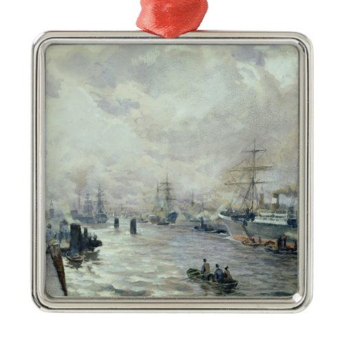 Sailing Ships in the Port of Hamburg, 1889 Metal Ornament