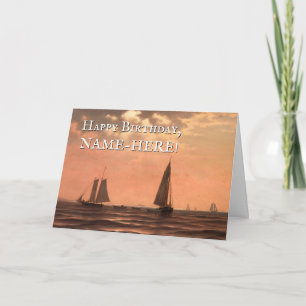 Sailing Ships on Water, Vintage Look Birthday Card