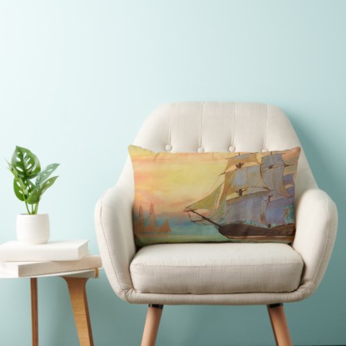 Sailing Ships Pillow original artwork featured Lumbar Pillow