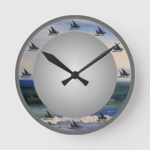 Sailing Ships Turquoise Sea Ocean Nautical Clock