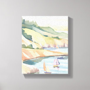 Sailing Shore   Rhode Island Ocean Watercolor Canvas Print
