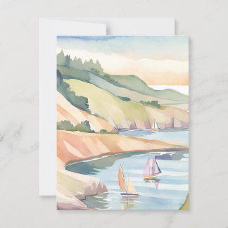 Sailing Shore | Rhode Island Ocean Watercolor Postcard