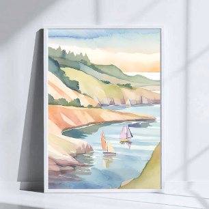 Sailing Shore   Rhode Island Ocean Watercolor Poster