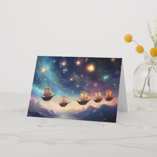 Sailing Sky Ships  Letterpress Thank You Card (Front)