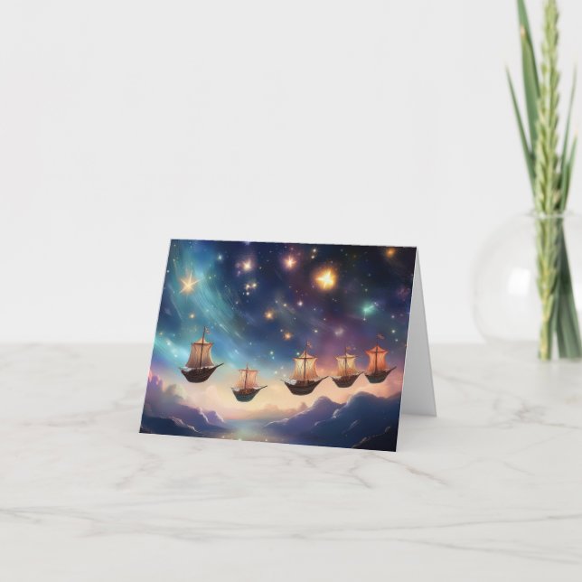 Sailing Sky Ships  Letterpress Thank You Card (Front)