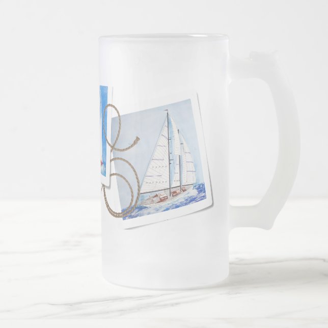 Sailing Snapshots Frosted Glass Beer Mug (Right)