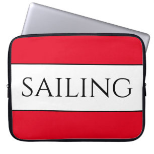 SAILING Sporty Fun Bright Red White Summer Stripes Laptop Sleeve