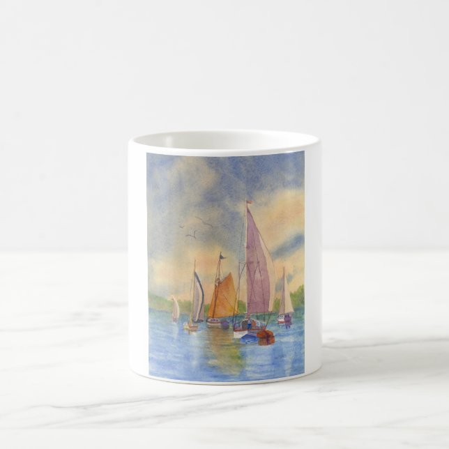 Sailing, Sunset, Sailboat, Boothbay Harbor Sailing Coffee Mug (Center)