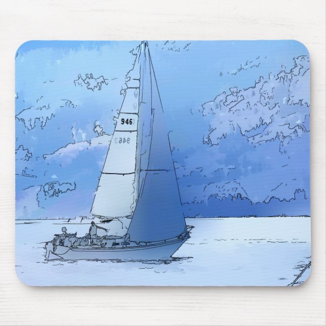 Sailing the Calm Blue Waters - Sailboating Mouse Pad (Front)