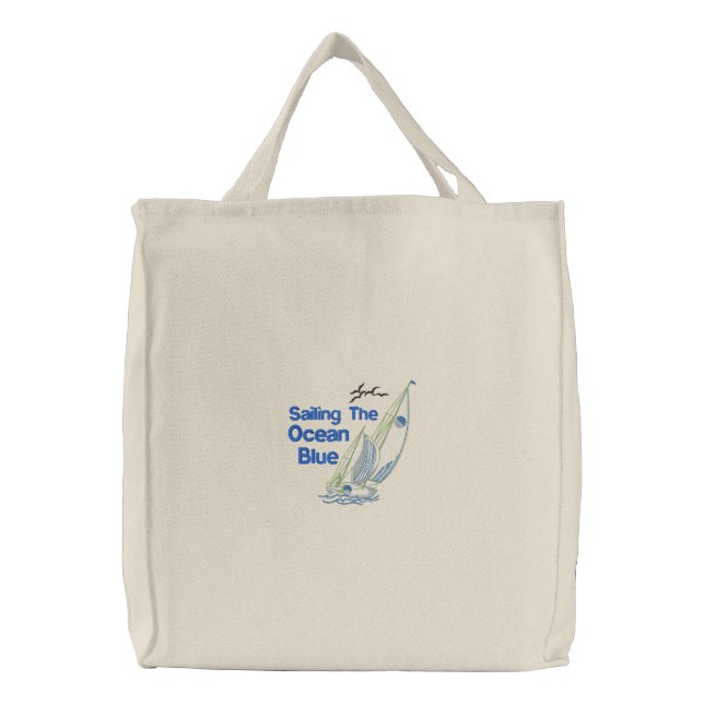 Sailing The Ocean Blue Embroidered Bag (Front)