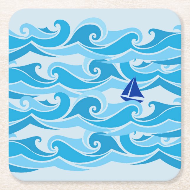 Sailing the Waves on Sail Boat Square Paper Coaster (Front)