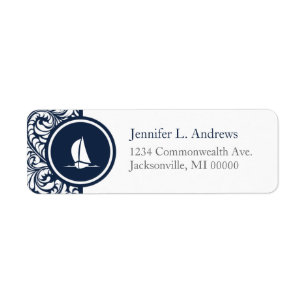 Sailing Theme Navy Damask Address Labels