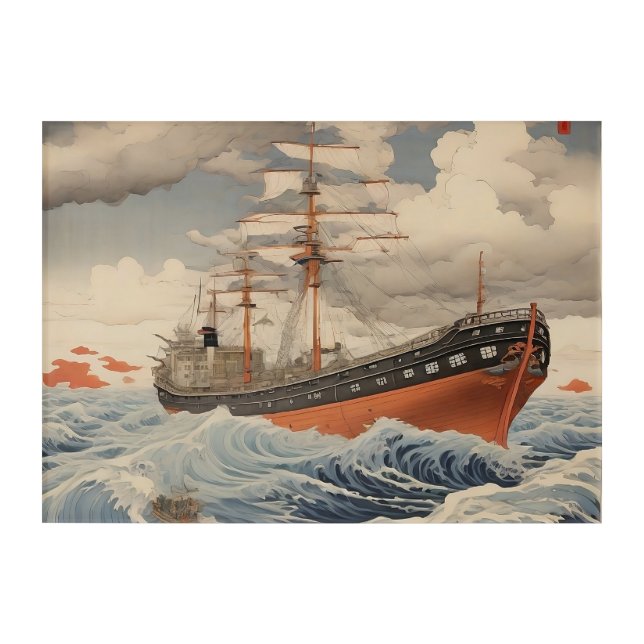  Sailing Tranquility: Ukiyo-e Seascape  Acrylic Print (Front)