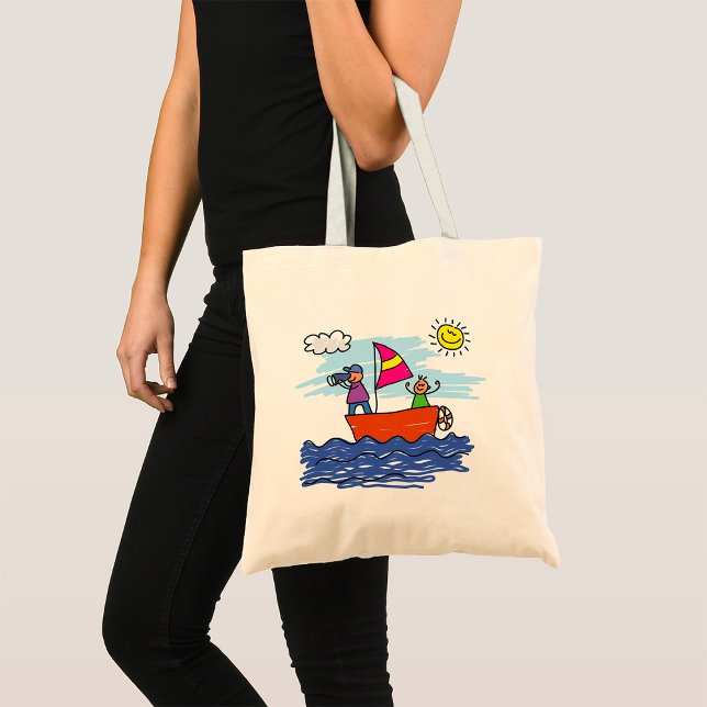 Sailing Trip Illustration Sail Boat Tote Bag (Creator Uploaded)
