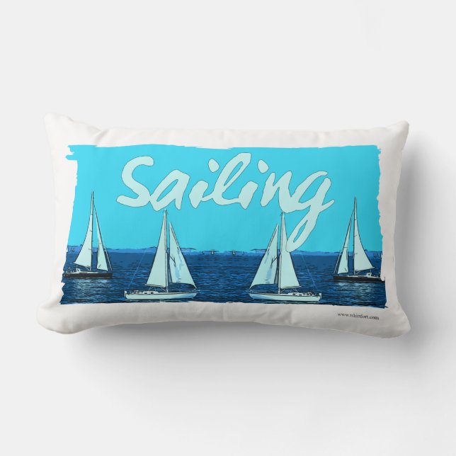 Sailing Vintage Cartoon Beachy Vibes Lumbar Pillow (Front)