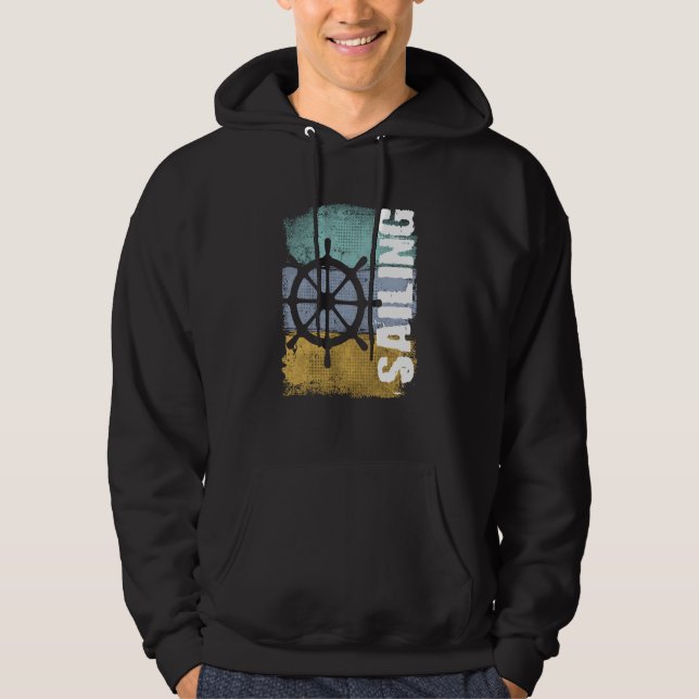 Sailing Vintage Retro Sailboat Helm Hoodie (Front)