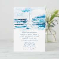 Sailing Watercolor Blue White Sea Summer Wedding
