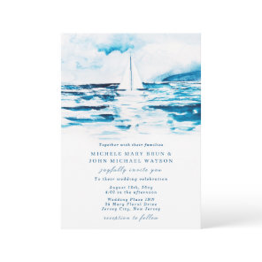 Sailing Watercolor Blue White Sea Summer Wedding Invitation