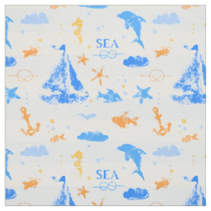 Sailing with Dolphins Nautical Fabric