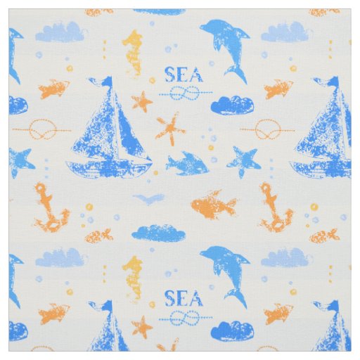 Sailing with Dolphins Nautical Fabric