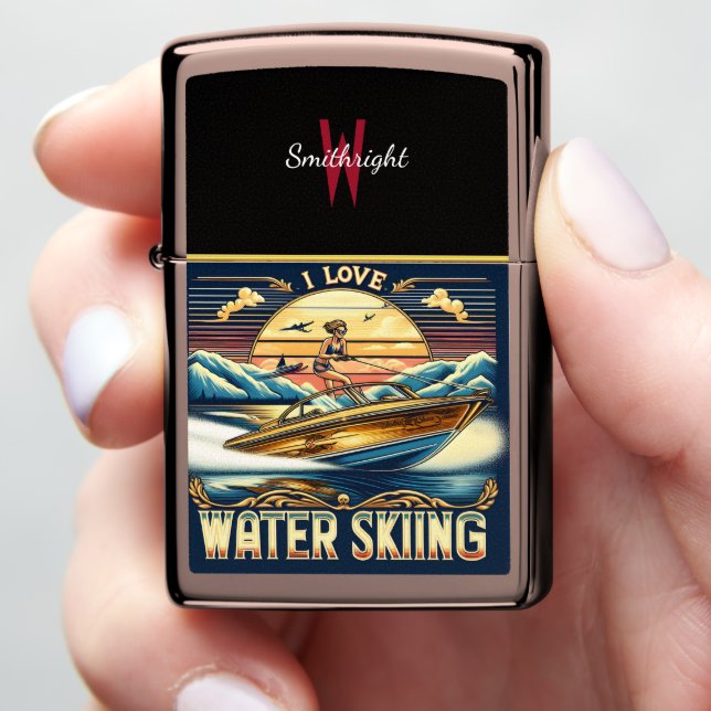 Sailing With Passion: I Love Water Skiing Zippo Lighter (In Hand)