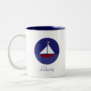Sailing Yacht & Liberty Calligraphy Two-Tone Coffee Mug