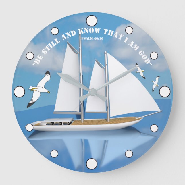 Sailing Yacht on Calm Water with Soaring Seagulls Large Clock (Front)