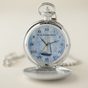 Sailing Yacht Pocket Watch Blue and Black