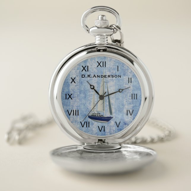Sailing Yacht Pocket Watch Blue and Black (Inside)