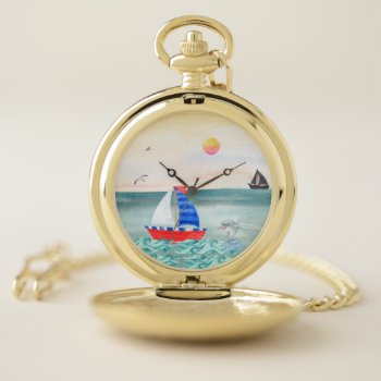 Sailng On The Ocean Pocket Watch by LGMmugsdesign at Zazzle