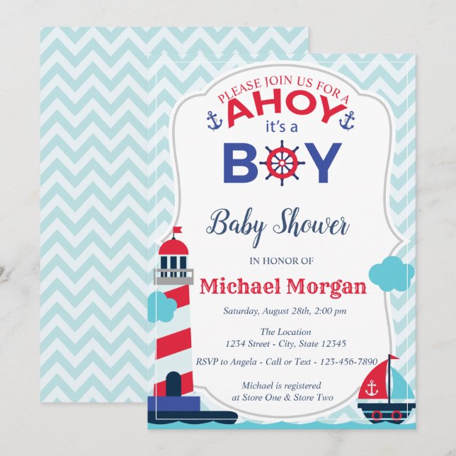 Sailor,Ahoy It's a BOY Baby Shower Invitation (Front/Back)