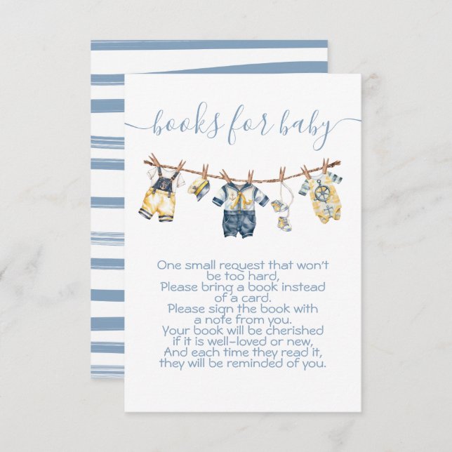 Sailor Baby Shower Clothesline Bring a book Invitation (Front/Back)