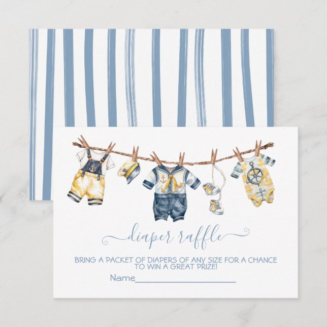 Sailor Baby Shower Clothesline Diaper Raffle Invitation (Front/Back)