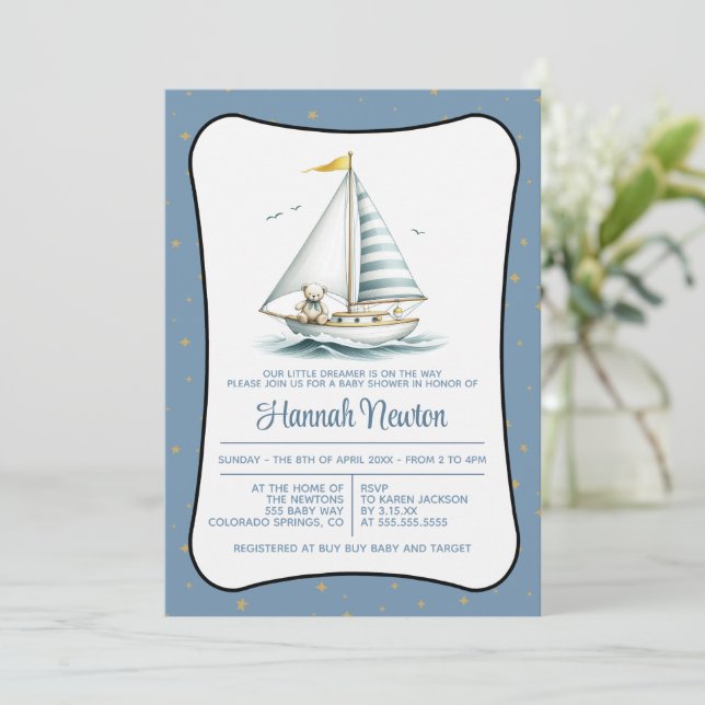 Sailor Bear Baby Shower Invitation (Standing Front)